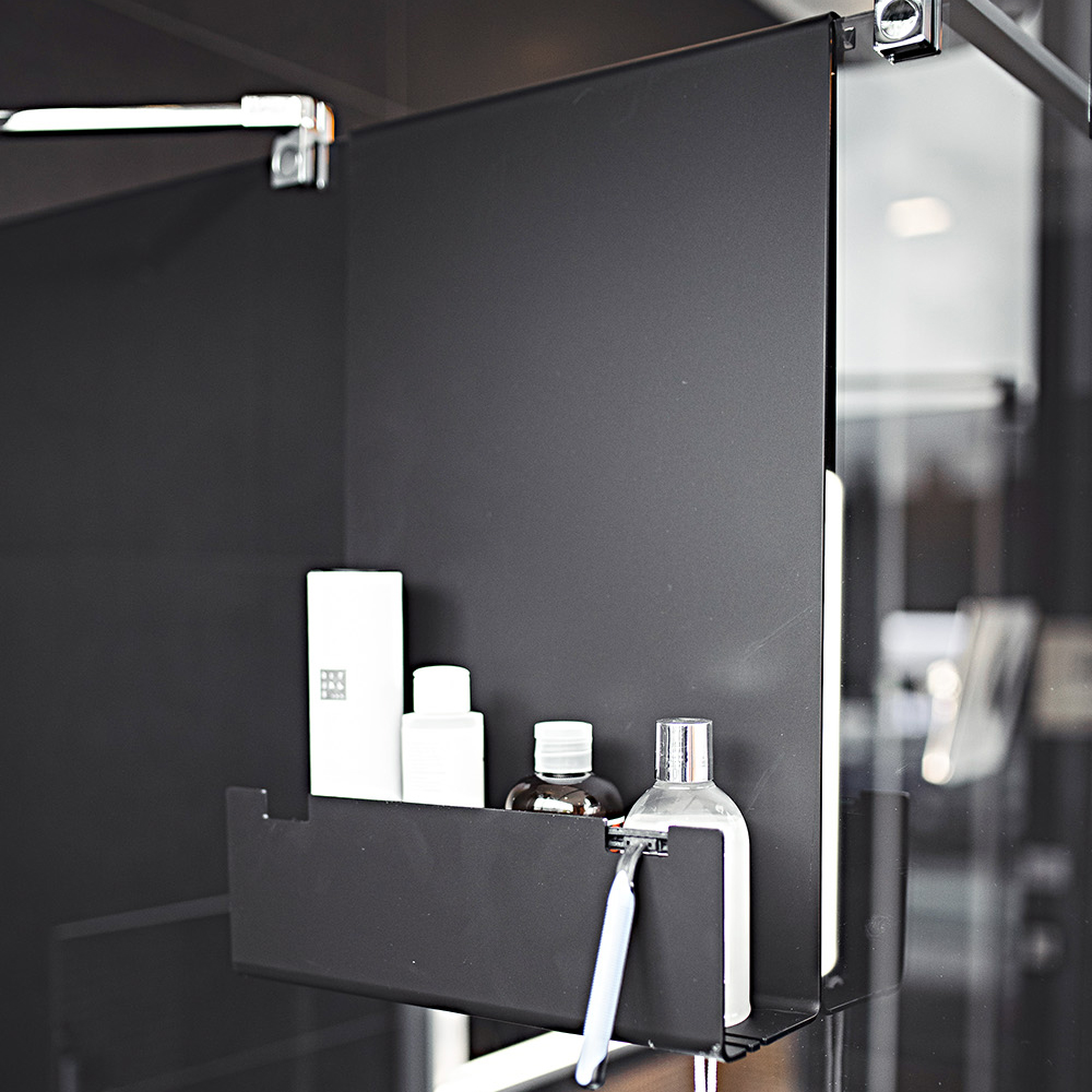 Elegantes, hochwertiges Plexiglas Duschregal, zum Einhängen an der Duschscheibe schwarz